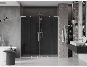 Mexen Velar L Duo, posuvné sprchové dvere do otvoru 200 cm, 8mm šedé sklo, brúsená oceľ, 871-200-003-42-97