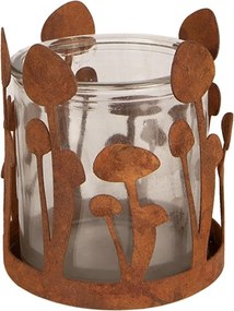 Rustikálny hrdzavý svietnik s hubkami Mushroom Rust - Ø 9*10 cm