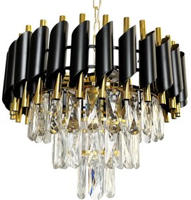 Luster Cristal, 1x krištáľové/zlaté/čierne kovové tienidlo, (fi 38cm), g