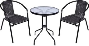 Set balkónový ALESIA, čierny/antracit, oceľ ( stôl, 2x stolička)