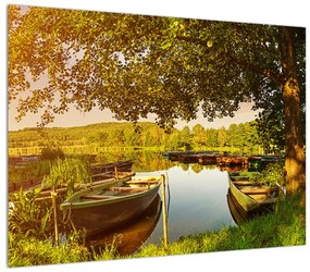 Letný obraz loďky na jazere (70x50 cm)