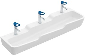 VILLEROY &amp; BOCH O.novo Kids závesné radové umývadlo pre tri 1-otvorové batérie, bez prepadu, 1300 x 430 mm, biela alpská, s povrchom AntiBac a CeramicPlus, 4A0813T2