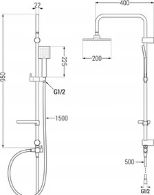 Mexen sprchový set X45 s hornou hlavicou  20x20 cm, zlatá, 798454591-50