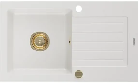 Mexen Pablo, granitový drez 752x436x161 mm, 1-komorový, biela so zlatým sifónom, 6510751010-20-G