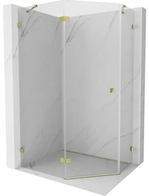 Mexen Lunar, Päťuholníkový sprchový kút Mexen Lunar naklápací doľava 100 x 80 cm, 8mm číre sklo, zlatý profil, 831-100L-080P-50-00-L