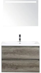 Kúpeľňový nábytkový set Evora 80 cm s keramickým umývadlom dub Nebraska a zrkadlom s LED osvetlením