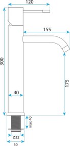 Rea Lungo Diamond, vysoká umývadlová batéria h-300, zlatá matná, REA-B9845