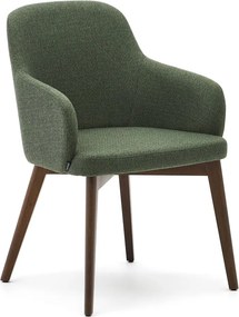 Tmavozelené čalúnené jedálenské kreslo s podrúčkami Nelida – Kave Home