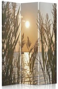 Ozdobný paraván Západ slunce u jezera - 110x170 cm, trojdielny, obojstranný paraván 360°