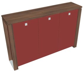 Stredná skriňa Verno+ S 200 x 46 x 130 cm, sklenené dvere, orech / červená