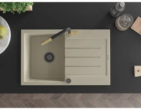 Mexen Bruno, 1-komorový granitový drez 795x495x200 mm a drezová batéria Flora, béžová, 6513-69-670401-57-B