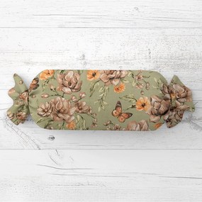 Biante Vankúš valec bonbon Sandra SA-472 Hnedé kvety magnólie na zelenom 15x40 cm