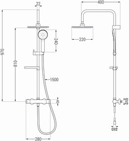 Mexen KX33 sprchový set s termostatickou batériou Kai, Grafitová, 771504091-66