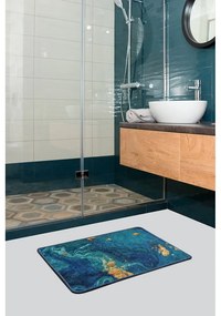 Modrá/v zlatej farbe kúpeľňová predložka 60x40 cm Marbling - Foutastic