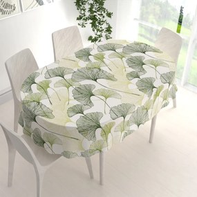 Biante Bavlnený oválny obrus Sandra SA-576 Zelené Ginkgo listy na bielom 50x100 cm