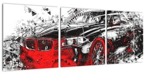 Obraz - Maľované auto v akcii (s hodinami) (90x30 cm)