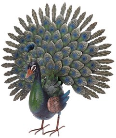 Záhradná kovová figúrka Peacock, 63x65 cm, viacfarebná