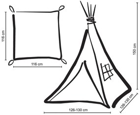 Bobono Stan Teepee pre deti + podložka na hranie + ozdobné pierka - Biele bodky na béžovej farbe