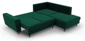 Zelená zamatová rozkladacia/s úložným priestorom rohová pohovka (pravý roh/do L) Kyoto – Cosmopolitan Design