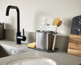 Kovový stojan na umývacie prostriedky v lesklej striebornej farbe Duo Steel – Joseph Joseph