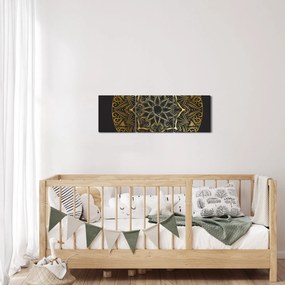 Obraz zlaté abstrakcie (s hodinami) (90x30 cm)