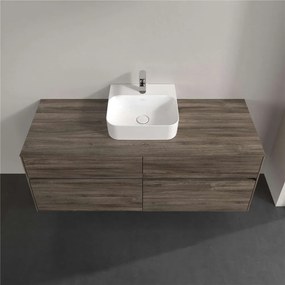 VILLEROY &amp; BOCH Collaro závesná skrinka pod umývadlo na dosku (umývadlo v strede), 4 zásuvky, s LED osvetlením, 1400 x 500 x 548 mm, Stone Oak, C100B0RK