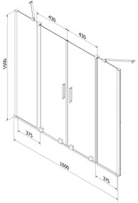 Mexen Velar Duo, 2-krídlová posuvná vaňová zástena 160 x 150 cm, 8mm číre sklo, grafitový matný profil, 896-160-000-02-66