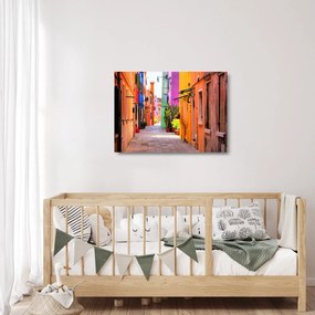Sklenený obraz - Farebné domy v Burane, Benátky (70x50 cm)