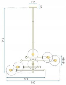 Toolight Tolight, Závesná lampa - sklenené gule 6 ks APP919-6CP, zlatá, OSW-03231
