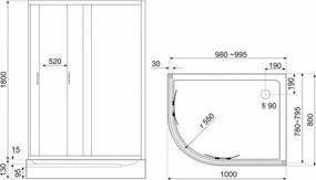 Novoterm Asymetrický sprchový kút NV-Madera 100x80 PRAVÝ chróm/potlač + vanička