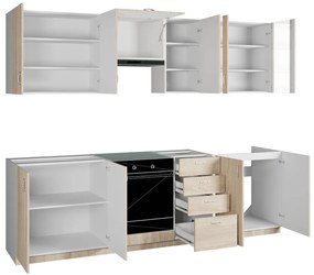 Kuchyňa Maura 260, Farby: biela / sonoma / svetlý nubian, Umývadlo: áno, Osvetlenie: osvetlenie LED biele, Príborník: áno