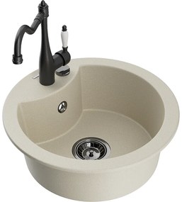 Mexen Diego, granitový drez 488x488x167 mm, 1-komorový a drezová batéria Carla, béžová, 6512-69-670700-70