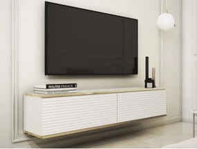 Závesná TV skrinka Orfeo, 135 cm, biela štruktúra/zlatá%