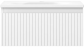 Mexen Rivel, kúpeľňová skrinka 50 cm s umývadlom Vela, 1 zásuvka, drážkovaná, biela matná, 91A20-05023-1-BF01-W23M01