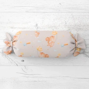Biante Detský vankúš valec bonbon Sandra SA-525 Veveričky s kvietkami na sivobéžovom 15x40 cm
