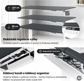 Elektrický stôl s nastaviteľnou výškou ergonomický bielo-antracitový,1400x700 mm: ARIA