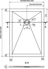 Mexen Stone+, obdĺžniková vanička z minerálneho kompozitu 120 x 80 cm, čierna, čierna krytka, 44708012-B