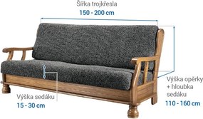 Bielastické poťahy VITTORIA šedá trojkreslo s drevenými rúčkami (š. 150 - 200 cm)