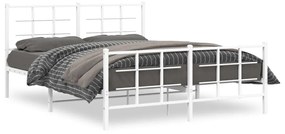 Kovový rám postele s čelom a podnožkou biely 160x200 cm 355631