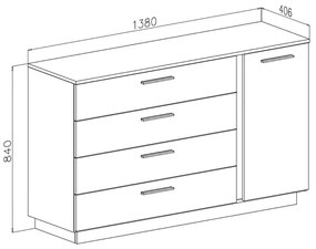 KOMODA MARION III BIELA VYSOKÝ LESK LED + ZLATÉ ÚCHYTKY