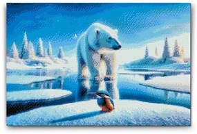 Gario Diamantové maľovanie Medveď s rybárikom v zasneženej krajine Rozmery: 40 x 60 cm, Rámovanie: S vnútorným rámom, Diamanty: Štvorcové
