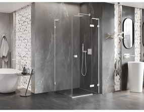 Mexen Lunar, L pravý výklopný sprchový kút 80 x 80 cm, 8mm číre sklo, biely profil, 834L-080-080-20-00-P