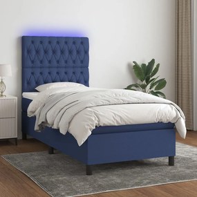 Posteľ boxsping s matracom a LED modrá 90x190 cm látka 3135083