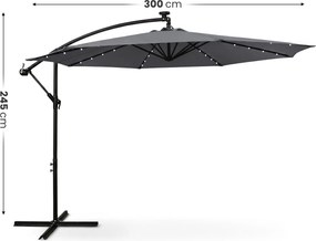 Záhradný slnečník MILIN s LED osvetlením 300 cm tmavošedý