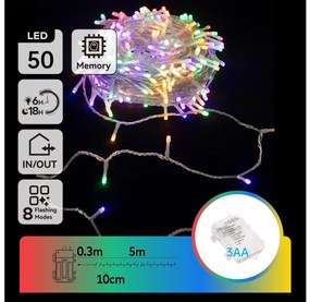 Aigostar B.V. Aigostar - LED Vonkajšia vianočná reťaz 50xLED/8 funkcií 3xAA 5,3m IP44 multicolor B10303K1X