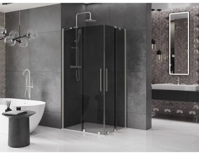 Mexen Velar Duo, sprchový kút s posuvnými dverami 90 x 80 cm, 8mm šedé sklo, brúsená oceľ, 871-090-080-42-97