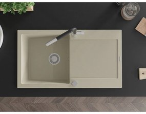 Mexen Leo, 1-komorový granitový drez 900x500x190 mm a drezová batéria Flora, béžová, 6501-69-670401-07