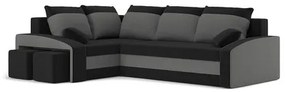 Rozkladacia rohová sedacia súprava s taburetkami GRANDE Čierna/sivá Ľavá