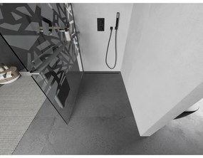Mexen Kioto+, sprchová zástena Walk-In s poličkou a vešiakom 130 x 200 cm, 8mm číre sklo biely vzor, grafitový profil, 800-130-121-66-85