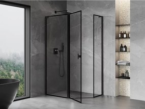 Mexen Mist L, päťuholníkový sprchový kút s krídlovými dverami, 90 x 80 cm, 8mm číre sklo, čierny profil, 8A8L-090-080-70-70-L
